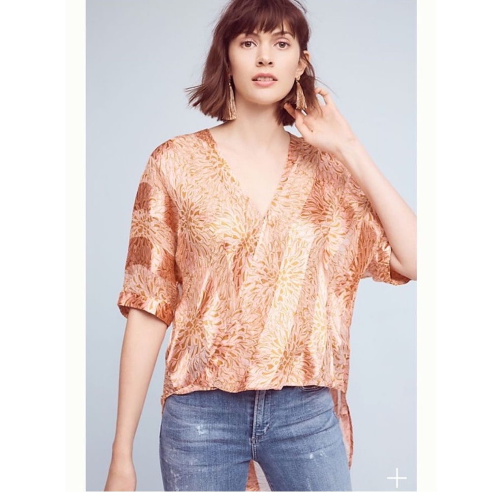 Anthropologie EUC Floreat Silk Blend High-Low Blouse